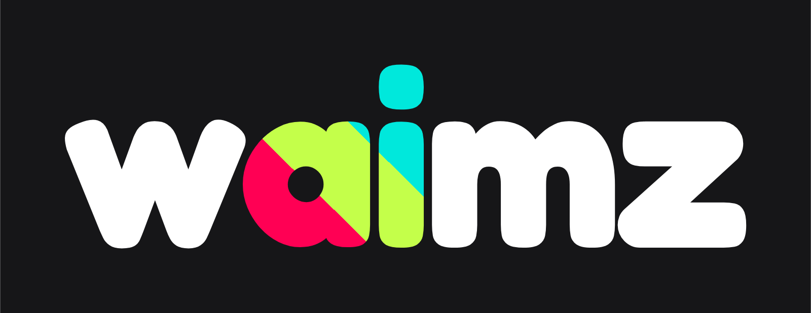 Waimz logo, dark tricolour on black