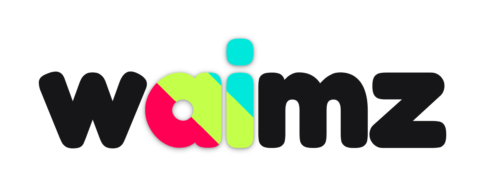 Waimz logo, tricolour on white