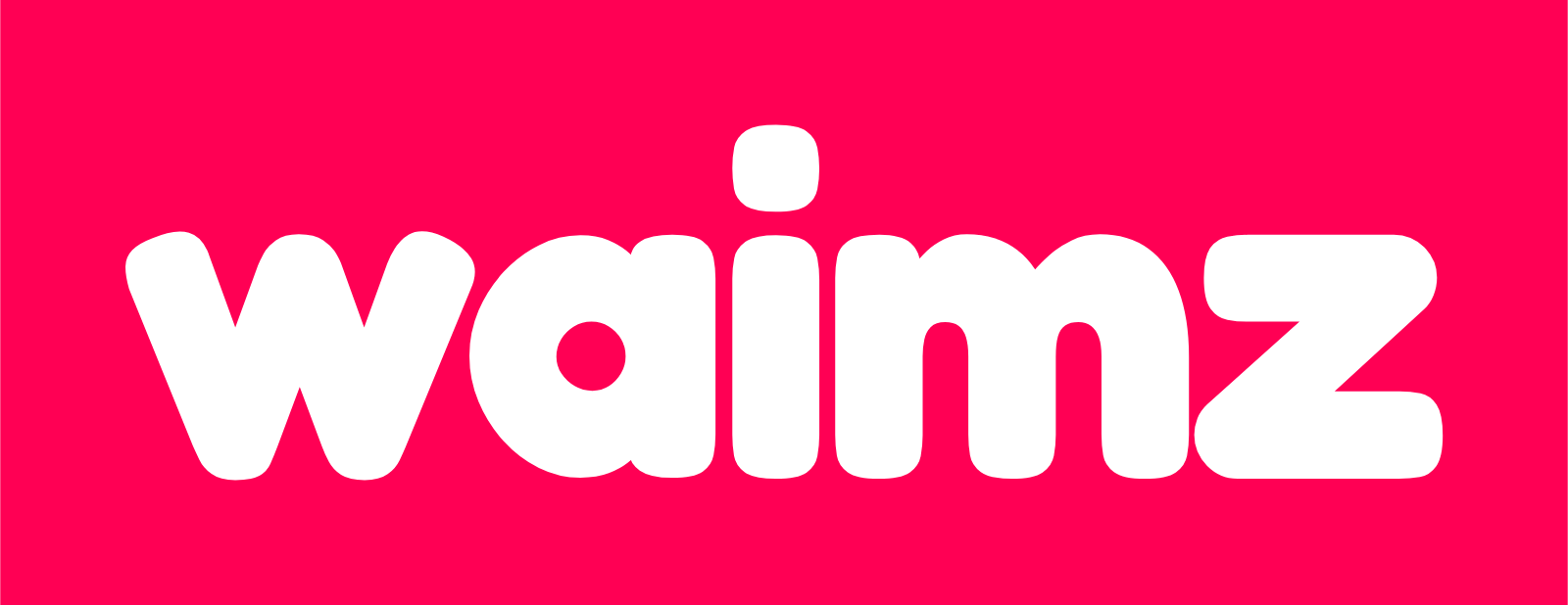 Waimz logo, white on pink